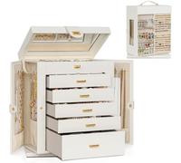 AKOZLIN Jewelry Box 6-Tier Organizer Functional 360° Rotating Jewelry Storage Case for Women Girls Ring Necklace Earring Bracelet Holder with Mirror