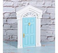Akozon 1:12 Dollhouse Miniature Fairy Opening Birch Wood Door with Accessories (Blue)