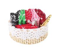 Akozon 1:12 Dollhouse Sewing Kit - Miniature Fabric Scissors, Tape Measure, and Sewing Basket for Dollhouse Accessories