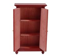 Akozon 1:12 Miniature Dollhouse Red Birch Wardrobe Exquisite Mini Wooden Furniture for Doll House Decoration