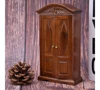 Akozon 1:12 Scale Mini Vintage Wooden Double Door Closet Wardrobe Dollhouse Furniture Accessory (Brown)