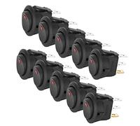 Akozon 10 Pack Round Rocker ONOFF 12V SPST Switch with LED Indicator 3 Pin Silver Terminal Toggle Switch
