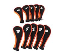 Akozon 10 Pcs Golf Iron Head Cover Set with Zipper Protective Golf Club Headcovers for Easy Identification and Maximum Durability (Black Orange)
