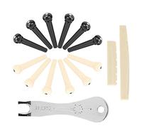 Akozon 12 Piece Acoustic Guitar Bridge Pin Set with Saddle and Nut Puller Essential String Peg Kit for Folk Guitars