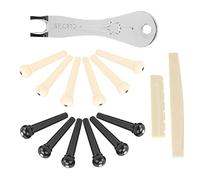 Akozon 12Pcs Acoustic Guitar Bridge Pin Set with Puller, Nut & Saddle - Complete String Peg Kit for Folk Guitars - 6 Black & 6 White Bridge Pins