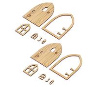 Akozon 2 Sets 1:12 Dollhouse Wooden Garden Door and Window Miniature Cottage Decoration Accessories