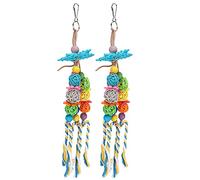 Akozon 2Pcs Parrots Rattan Ball Chewing Toy Set for Birds | Cage Hanging Biting Accessory | Safe Wood & Cotton Rope, Colorful Bird Play Essential