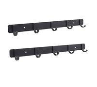 Akozon 2pcs Wall Mounted Coat Rack with 5 Hooks Punch Space Aluminum Hanging Coat Hooks for Backpacks, Keys, and More Black