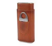 Akozon 3 Finger Leather Cigar Case with Cutter - Portable Soft Glossy Holder for Travel - Elegant Cigar Storage for 3 Cigars, Ideal for Enthusiasts (Brown)