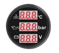 Akozon 3 In Car Boat Engine Sensor Kit 52Mm Digital Display Coolant Temperature (0-120℃) & Oil Pressure Meter with Battery Voltmeter, White Backlight Silver Frame for Rv Truck (Black Dial Black Cover)