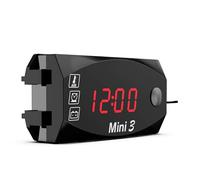 Akozon 3 In Motorcycle Voltmeter Led Digital Time Clock Voltage 6 30V Battery Gauge for Car Boat Marine with Memory Function (Red)