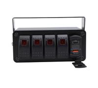 Akozon 4 Gang Rocker Switch Panel with Pd Type C Qc3.0 Usb Aluminum Alloy Universal Fit for Car Truck Boat Rv Utv Atv 12V 24V Dc Blue Light (Red Light)