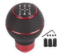 Akozon 5 Speed Gear Shift Knob Stick Aluminium Alloy 5 Speed Leather Car Gear Stick Shifting Knobs Shifter Lever Round Shifting Lever Knobs Manual Automobiles Accessory(C (red))