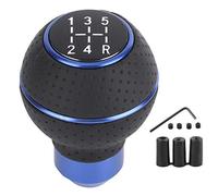 Akozon 5 Speed Gear Shift Knob Stick Aluminium Alloy 5 Speed Leather Car Gear Stick Shifting Knobs Shifter Lever Round Shifting Lever Knobs Manual Automobiles Accessory(B (Blue))
