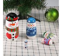 Akozon 5pcs Christmas Matryoshka Nesting Dolls Set - Handpainted Russian Matryoshka Wooden Dolls - Large Snowman & Santa Claus Themed Artistic Home Decoration (Large Snowman)
