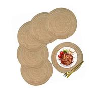 Akozon 6pcs Braided Round Placemats for Home & Cafe, Slip Proof Insulation Deco Woven Table Mats, Khaki 11.8in Diameter