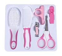 Akozon 6Pcs Convenient Daily Nail Clipper Scissors Hair Brush Comb Manicure Care Kit Blue for Home (Rosy)