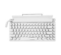 Akozon 83-Key Retro Typewriter Mechanical Keyboard with Knob Control, Round Keycaps, Ergonomic Design, Plug & Play, 3 Modes Wireless Function for Phones and Laptops, White (White)