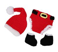 Akozon Adorable Baby Crochet Christmas Clothes Set, Soft Cotton Newborn Photography Prop, Comfortable Infant Crochet Knit with Hat, Pants, and Boots