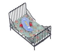 Akozon Akozon 1:12 Mini Metal Bed for Dollhouse - European Style Black Bedroom Furniture with Cute Pillow & Mattress - Ideal Miniature Dollhouse Accessory for Kids (Type B)