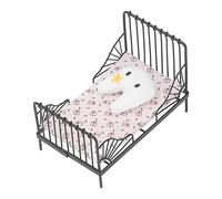 Akozon Akozon 1:12 Mini Metal Bed for Dollhouse - European Style Black Bedroom Furniture with Cute Pillow & Mattress - Ideal Miniature Dollhouse Accessory for Kids (Type A)