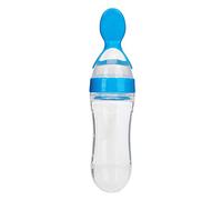 Akozon Akozon 90ml Silicone Baby Feeding Bottle with Spoon - Safe, Mess- Cereal Squeeze Feeder for Infants and Toddlers (Blue)