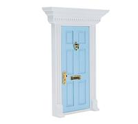 Akozon Akozon Exquisite 1:12 Dollhouse Wooden Door - Miniature Dollhouse Door Furniture Model for Pretend Play and Decorating (Blue)