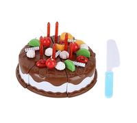 Akozon Akozon Play Food Birthday Cake Set - DIY Pretend Play Chocolate Cake Toy Set for Kids 3 Years and Up - Fruit Accessories, Cutting Fun, Role Playing for Family Bonding (Chocolate color