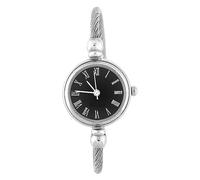 Akozon Analog Round Quartz Alloy Strap Open Bracelet Watch Wristwatch Arabic Numerals White Dial (Roman Black Plate)