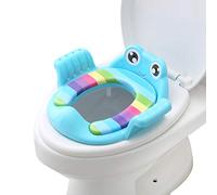 Akozon Baby Potty Trainer Non-Slip Toilet Training with Handles - Adjustable, Cartoon Design, Easy to Clean Children's Auxiliary Toilet (Blue)