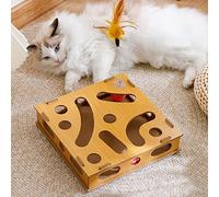 Akozon Cat Toy Puzzle Box - Interactive Game Box with Teasing Stick, Bell Ball & Claw Grinding Features for Engaging Fun and Intelligent Play
