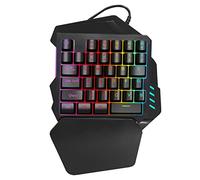 Akozon Compact 35-Key Single Hand Gaming Keyboard with Ergonomic Wrist Support and Multi-Media Functionality