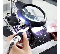 Akozon Desktop Magnifier Glass Soldering Station with Led Light & Clamps 2.5X/7.5X/10X Magnification for Welding, Jewelry Making, PCB Repair & Crafting (Black)