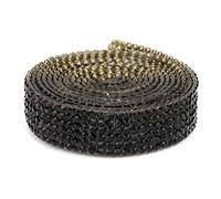 Akozon DIY Crystal Rhinestone Belt, Heat Transfer Barcode Long Strip Rhinestone Sticker, Home Decor Crystal Chain Net Rhinestone (Black 6 Rows 1 Meter)
