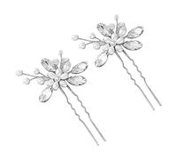 Akozon Elegant Wedding Hair Clips - 1 Pair Crystal Pearl Bridal U Shaped Hairpin for Party (Silver)