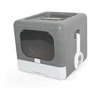 Akozon Enclosed Cat Litter Box with Dual Entry, Anti-Splash Features & Removable Scoop - Portable Foldable Design for and Travel, Odor Control Cat Toilet (Gray)