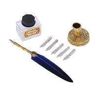 Akozon Exquisite Vintage Feather Pen Set - Elegant Stainless Steel Quill with Smooth Writing Experience and Ink Bottle (Blue)