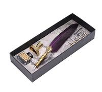 Akozon Exquisite Vintage Feather Pen Set - Elegant Stainless Steel Quill with Smooth Writing Experience and Ink Bottle (Purple)