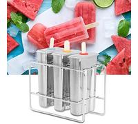 Akozon Fit for Household 304 Stainless Steel Ice Cream Mold DIY Kit with Brush - 3Pcs Double Groove Molds, Kitchen Tool for Making Ice Cream, Popsicles, and More (3-Branch Flat Head Double Slot +