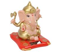 Akozon Ganesha Elephant God Statues Solar Powered Indian Ganesha Idol Figurine for Car Dashboard Home Decor Crafts Gold (Fleshcolor)