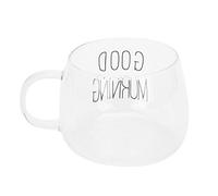 Akozon Good Morning Large Handle Glass Coffee Cup - Black & White Lettering Milk Tea, Coffee Mug, Cocktail Glass, Crystal Clear Drinkware - Couples (Black Label)