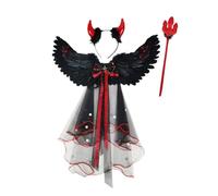 Akozon Halloween Costume Set Devil Angel Feather Mesh Cloth Bow Complete Cosplay Prop for Halloween Parties Balls Kids Adults (Black)