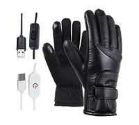 Akozon Heated Gloves PU Leather Electric Heating 5 Finger Gloves Winter Cycling