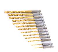 Akozon High Speed Steel Drill Bit Set Metal & Wood - 13pcs 1/4inch Hex Shank High Speed Steel Drill Bit Set 1.5-6.5mm Wood Plastic Metal