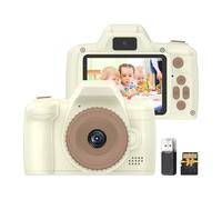 Akozon Kids Digital Camera Dual Lens IPS Screen Game Music Neck Strap 32GB TF Card USB Card Reader Birthday Christ (Beige)