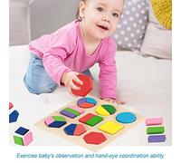 Akozon Kids E Onal Wooden Geometric Block Puzzle - Early Learning Tool for Shape and Color Recognition (one third)