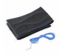 Akozon Leather Steering Wheel Wrap Cover Hand Stitching Embossing Needle Thread Universal 15in Stylish Black Red Blue Car Accessories (Black Blue)