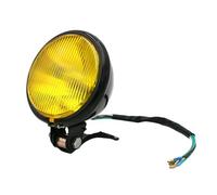 Akozon Motorcycle Headlight Vintage Metal Round Front Headlamp with High/Low Beam for Retro Classic Cruiser Chopper Bike (Black Yellow Glass)