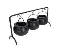 Akozon Mysterious Black Witch's Cauldron Pot with Flame Pattern, ABS Iron Halloween Cauldron Decorations, Candy Bucket for Home and Outside Performances