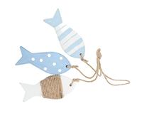 Akozon Nautical Style Wood Fish Decor Marine Ripple Spot Antique Carved Hanging Wooden Fish Pine Wood Wall Decoration with 3 Small Fish